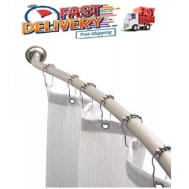Bath Bliss Curved Wall Mounted Shower Curtain Rod in Satin Nickel Adjustable 44 in to 72 in