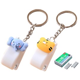 Mini Desktop Staples, 2 Pcs Tiger and Elephant Design Stapler for 10 Sheets Capacity with 1000 Pcs No.10 Staples (Tig and Eleph)