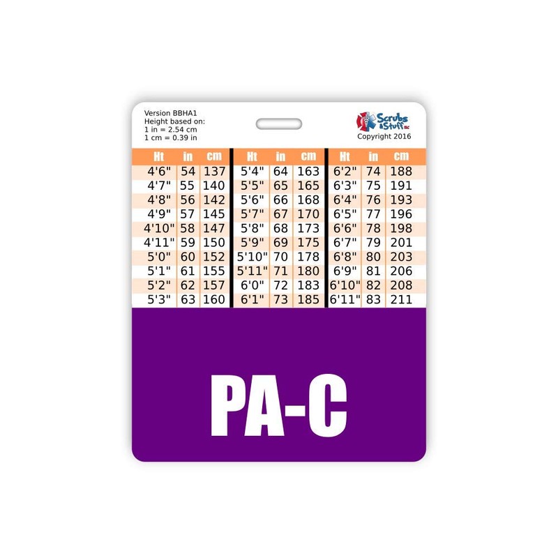 PA-C Badge Buddy Horizontal w/Height & Weight Conversion Charts (Oversized,