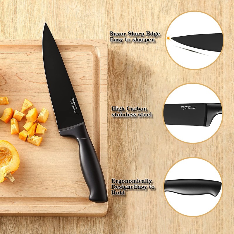Marco Almond® Kitchen Knife Set with Block and Sharpener MA23,