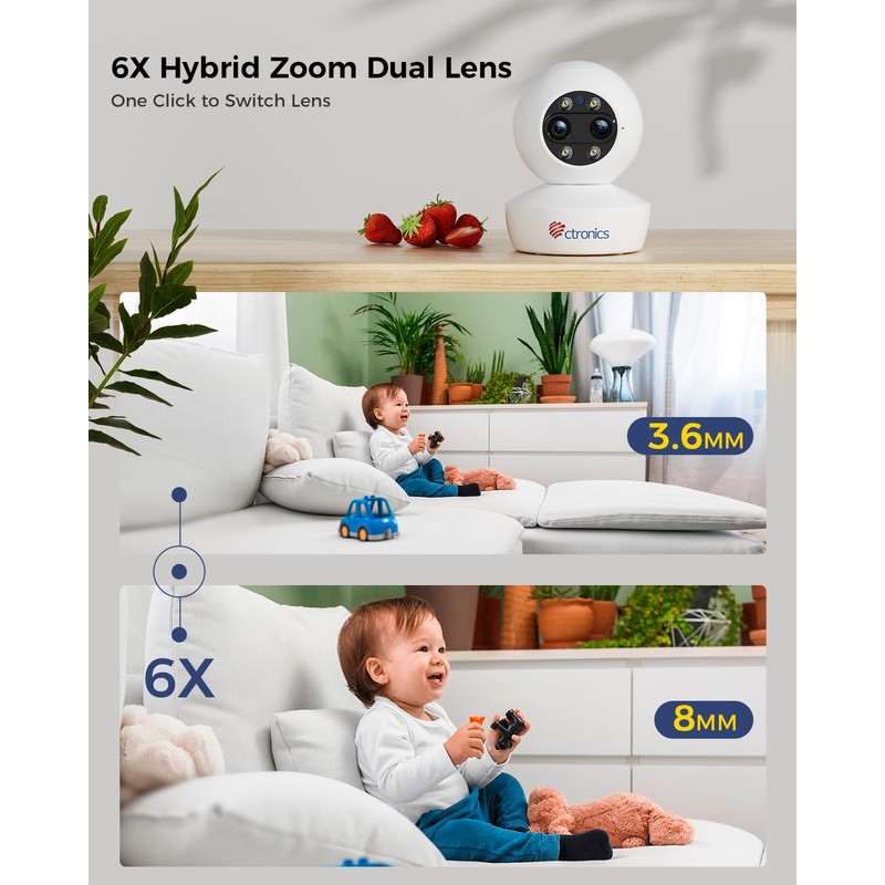 ctronics PTZ Indoor Surveillance Camera with 6X Hybrid Zoom, Automatic