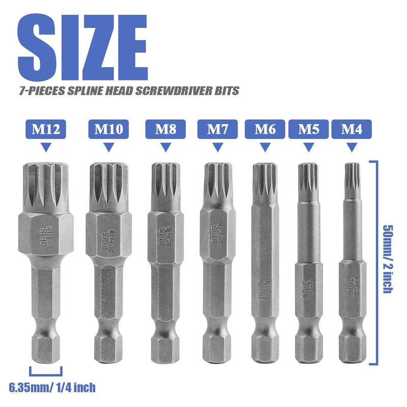 Mesee 7Pcs Triple Square Spline Bit Set Quick Change 1/4"