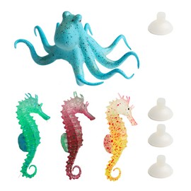 Ximimark 4 PCS Fluorescent Artificial Octopus Aquarium Ornament with Suction Cup Fish Tank Decoration