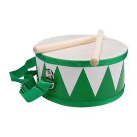 Drum for Children Green/White Wooden Musical Instrument with Carry Strap and Sticks D: 20 cm 3845 g
