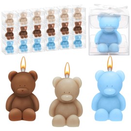Dansib 50 Pcs Bear Baby Shower Candle Favors for Guest Bear Party Favors Baby Shower Candles Bulk for Gifts Party Decorations(Light Brown, Dark Brown, Blue)