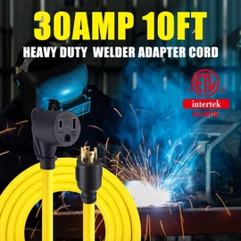 Tellegloww 10ft 30Amp to 50Amp Welder Extension Cord, Compatible with NEMA L14-30P Male to 6-50R Female Locking 4 Prong to 3 Prong Welder Power Adapter, STW 10 AWG/3C, 30 Amp 250V 7500 Watt ETL Listed