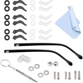 GMHLLES Spectacle Arms Replacement,Universal Eyeglass Legs,7mm×14cm with Ear Hook Grip Retainer and Cleaning Cloth,Easy to Replace,Unisex (Black)