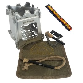 Coopers Bay Flatpack Stove/Firestarter Package - Includes Twig Stove, Ferro Rod and FireWick Tinder - Complete Lightweight Backpacking Stove Kit (Titanium)
