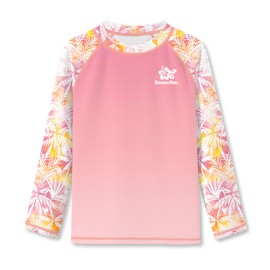 BesserBay Kids Girls UV Protection Rash Vest Pink Yellow Gradient Tropical Long Sleeve Stretchy Fabric Swimming Top 9-10 Years