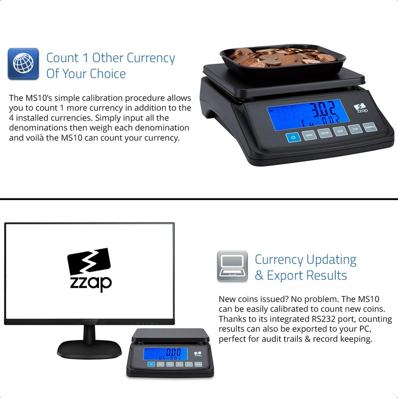 ZZap MS10 Coin Counting Scale - Money Cash Currency Weighing