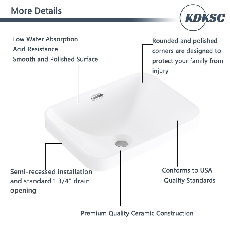 KDKSC Bathroom Vessel Sink 18.2'' x 13.3'' Small Semi Recessed