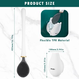 Casbomy Flexible Silicone Toilet Caspa for Home, 2025 New Silicone Toilet Bowl Brush and Holder Set, Water Drop Toilet Brush, Wall Mounted Toilet Scrubber with Dispenser, Deep Cleaning (White)