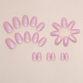 Pink Press on Nails Short Oval Fake Nails with Solid Color Designs Cute Nails Press ons Glossy Glue on Nails Daily Wear Nature Acrylic Nails Artificial Stick on Nails for Women 24Pcs