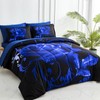 WONGS BEDDING Blue Comforter Set King 7 Pieces, Reversible Blue