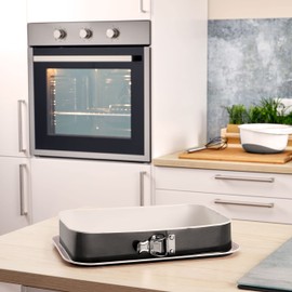 Grizzly Springform, eckige Backform 35x24 cm, Schwarz-Creme, mit Auslaufschutz, Antihaftbeschichtet, große, hohe rechteckige Kuchenform