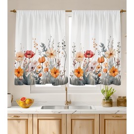 Stanoha Kitchen Curtains (2 Pcs) Over Sink for Bathroom Window Cafe Basement Cortinas para Cocina Farmhouse Short Mini Curtain Flower Spring Summer Daisy Elegant Country Rustic Modern Cute - 26×36"