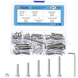DTGN 211Pcs Metric Screw Assortment, M3 Bolts and Nuts Kit, 304 Stainless Steel M3x16/20/25/30/35mm Hex Socket Head Cap Screws Bolt Set With Wrench