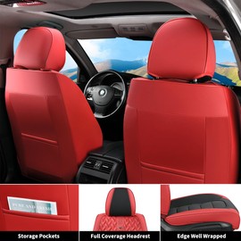 FLORICH Car Seat Covers, Leather Seat Covers, Front Seat Covers 2PCS,Waterproof Car Seat Protector, Auto Driver Seat Covers Accessories Fit for Most SUV Trucks(Red&Black, Front Pair)