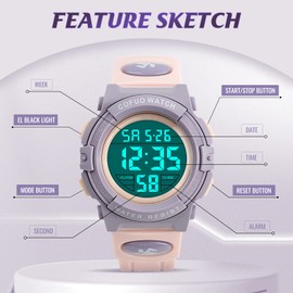 cofuo Kids Digital Sports Watch Waterproof Outdoor Analog Electronic Watches with Alarm Stopwatch, Children Birthday Presents Gifts Toys for Age 7 Years Old Boys Girls Purple