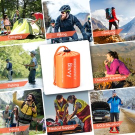 Esky Emergency Sleeping Bag, 4 Pack Portable Thermal Bivy Sack, Waterproof Lightweight Emergency Blanket Survival Gear with Compass and Whistle for Camping Hiking Outdoor Adventure, Orange