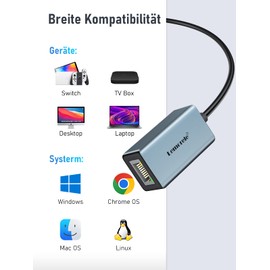 USB Ethernet Adapter, Lemorele USB 3.0 to RJ45 Gigabit Ethernet LAN Network Adapter Aluminium Housing, LAN Adapter Compatible PC, Laptop MacBook, Surface Pro, Switch, Windows 10/8.1/8/7, Linux, Mac OS