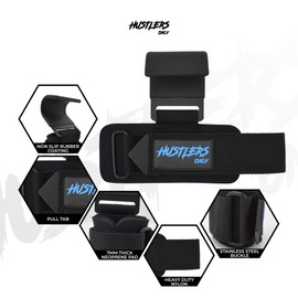 Hustlers Only Weight Lifting Hooks Non-Slip Coating Grips with 7mm thick Neoprene wrist Support for Powerlifting Bodybuilding Deadlifts Strength Training Weight Lifting Straps for Men and Women
