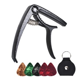 Alnicov Zinc Alloy Guitar Capo with 5 Picks and Holder for Acoustic Guitar Bass Ukulele Mandolin Banjo