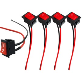 Powice 5 x Toggle Switch 12 V with Wiring, Ship Type Self-Locking 2-Pin Switch 12 V/24 V/6 A, Switch 12 V, Suitable for Installation in Homes, Cars and Electrical Devices (Red)