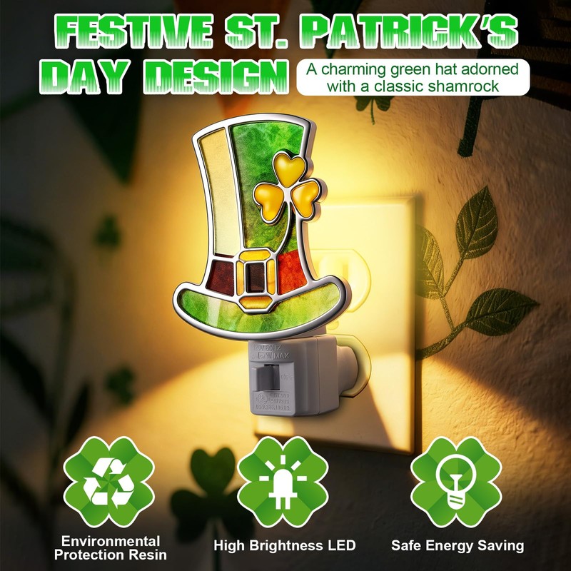 Hohean Shamrock Hat Night Light – UL Certification Plug-in Irish