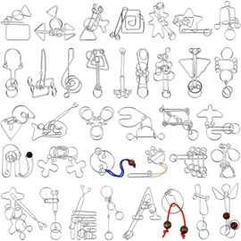 Yilloog Metal Brain Teaser Puzzles Set of 36 with Pouch, Steel IQ Games Physics Mind Metal Puzzles for Adults Basket Stocking Stuffers for Adults Challenge Gifts(Large High Difficulty)