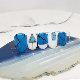 Sky Blue Handmade Nail Tips - Short Round Square / 스카이블루 수제네일팁 - 숏라운드스퀘어