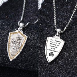 YueYuan St Patrick Necklace 925 Sterling Silver Saint Patrick Pendant Patron Saint Necklace Religious Jewelry Gifts for Amulet Talisman