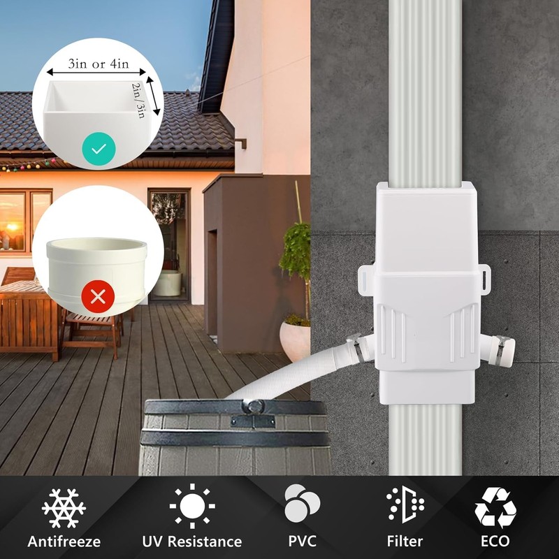 Downspout Diverter, Rain Barrel Diverter Kit-Rainwater Collection System Fits 2x3
