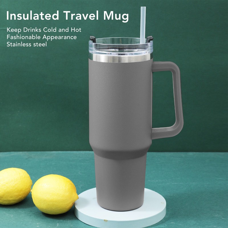 40oz Stainless Steel Vacuum Insulation Water Mug with Handle Straw