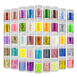 Chunky and Fine Glitter Mix, Estanoite 45 Holographic Chunky Sequins & Fine Powder Mix, Iridescent Glitter Flakes, Cosmetic Makeup Glitter for Face Body Eye Nail Art, Loose Glitter for Resin Epoxy