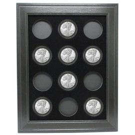 Tiny Treasures 12 American Eagle Silver 40mm Coins (Not Included) 9" x 12" Wall Display Picture Frame Made in USA