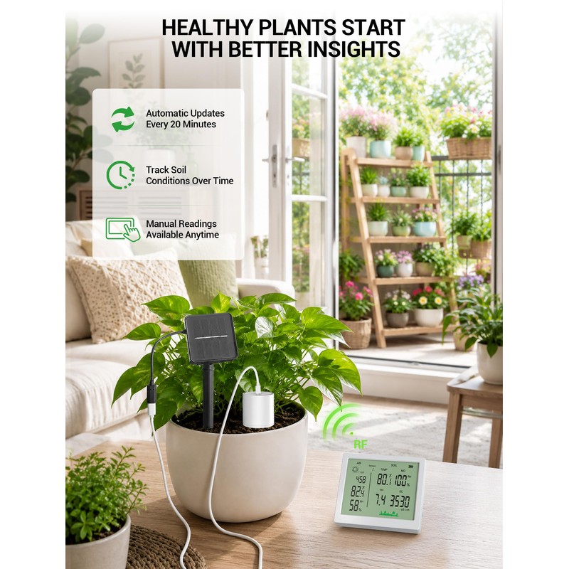 7-in-1 Wireless Soil Test Kit, Solar Powered Soil Moisture Meter