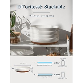 DOWAN 8.5" Pasta Bowls Set of 4 with Sesame Glaze Finish, 30oz Shallow White Ceramic Dinner Bowls, Wide Bowl Plates for Pasta, Salad, Soup & Stew, Microwave & Dishwasher Safe, Housewarming Gift