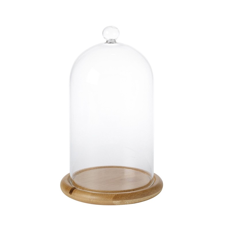 Lights4fun Regular Glass Cloche Bell Jar Display Dome with Wooden