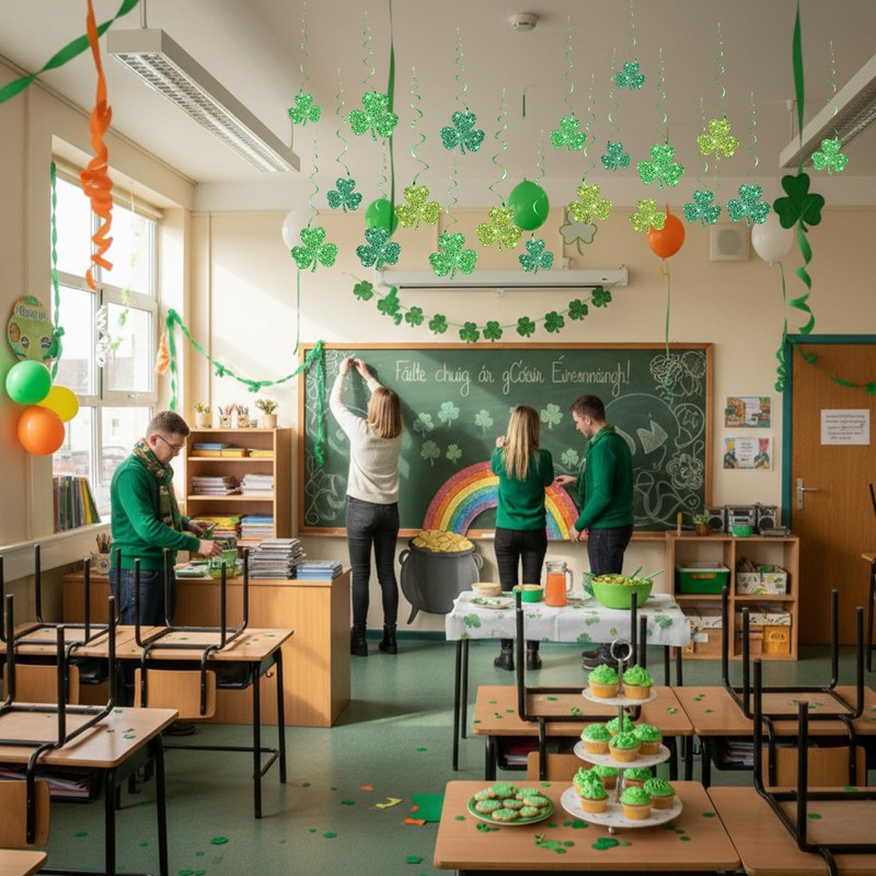 Chivertion 32 Pcs St. Patrick's Day Party Decorations Double-Sided Glitter
