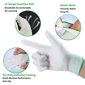 BYS GLOVE 10 Pairs PU Coated Knit Work Gloves, Breathable Nylon Safety Gloves for Handling, Gardening, Construction, Yard, Farm Use (L)