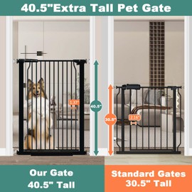flower frail 40.5" Extra Tall Baby Gate for Doorways, 40.6"-49.1" Extra Wide Pet Gate No Drill, 1.37" Narrow Space Puppy Dog Barrier Indoor, Metal Safety Child Gate for Stairs Hallway Black