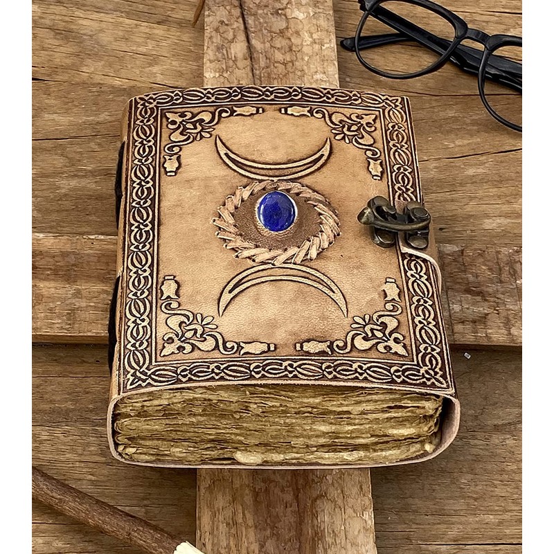 ALCRAFT Handmade Vintage Leather Journal with Semi Precious Stones Black