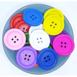 MajorCrafts® 16pcs 30mm Randomly Mixed Colours 4 Holes Round Wood Large Sewing Buttons Needlework Arts and Crafts Embellishments