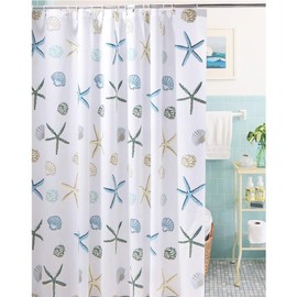 Meiosuns Shower Curtain Eco-Friendly Waterproof Bathroom Curtains Ocean Theme Semi Translucent Shower curtain Liners with Rustproof Grommets and Curtain Hooks (Starfish and Seashells, 72'' x 72'')