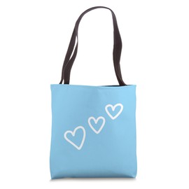 Three Hearts Hand-Drawn Doodles Preppy Light Blue Tote Bag