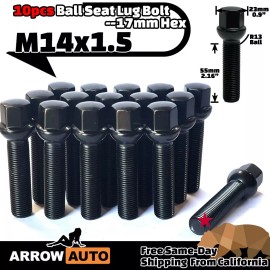 ARROW 10x Black 14x1.5 Lug Bolt 55mm Fit Mercedes AMG Model StockRim W/ 8-12mmSpacer