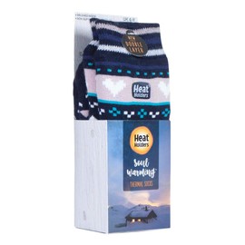 HEAT HOLDERS - Ladies Soul Warming Thick Cosy Fairisle Nordic Winter Non Slip Thermal Slipper Socks with Grippers (4-8 uk, Navy/Purple (Soul))
