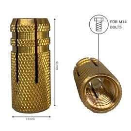 Pack of 10 Brass Impact Dowels M14 x 41 mm, Expansion Bolt Sleeve, Concrete Masonry Brick Anchor, Expansion Dowels (10, M14 x 41 mm)