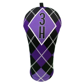 Women's Purple & Black Argyle Hybrid 3H Club Headcover Handmade by BeeJos